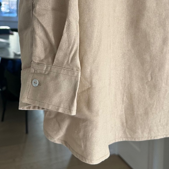 ELLEN TRACEY Beige Linen Blend Blouse / Top - Roll Sleeves, Placket Front - XXL - Picture 10 of 16